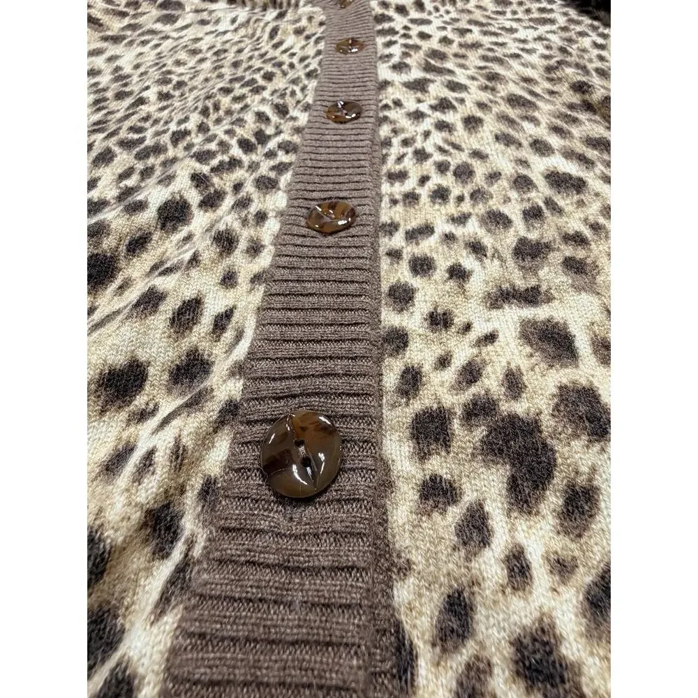 J.McLaughlin 100% Cashmere Cardigan Sweater XS Leopard Animal Print Long V-Neck